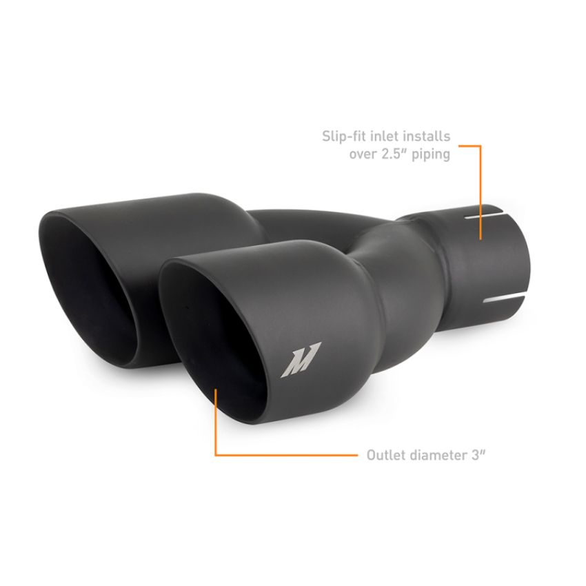 Mishimoto MMEXH-TIP-FSTBK Dual Offset Tips 2.5in Inlet 3in Outlet Slash Cut - Black