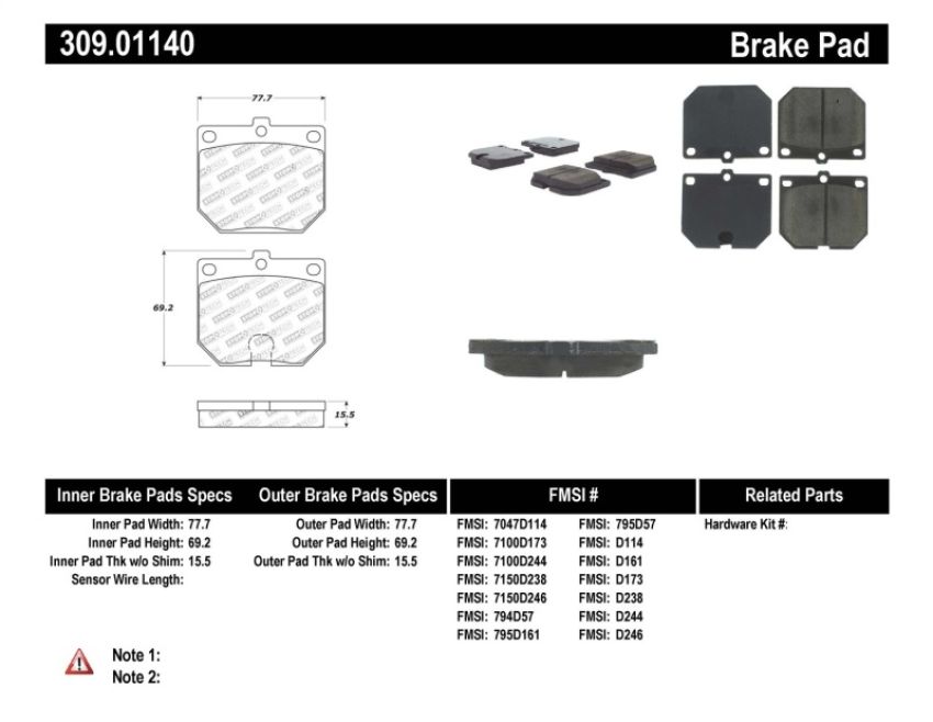 Stoptech 309.01140 Performance Brake Pads