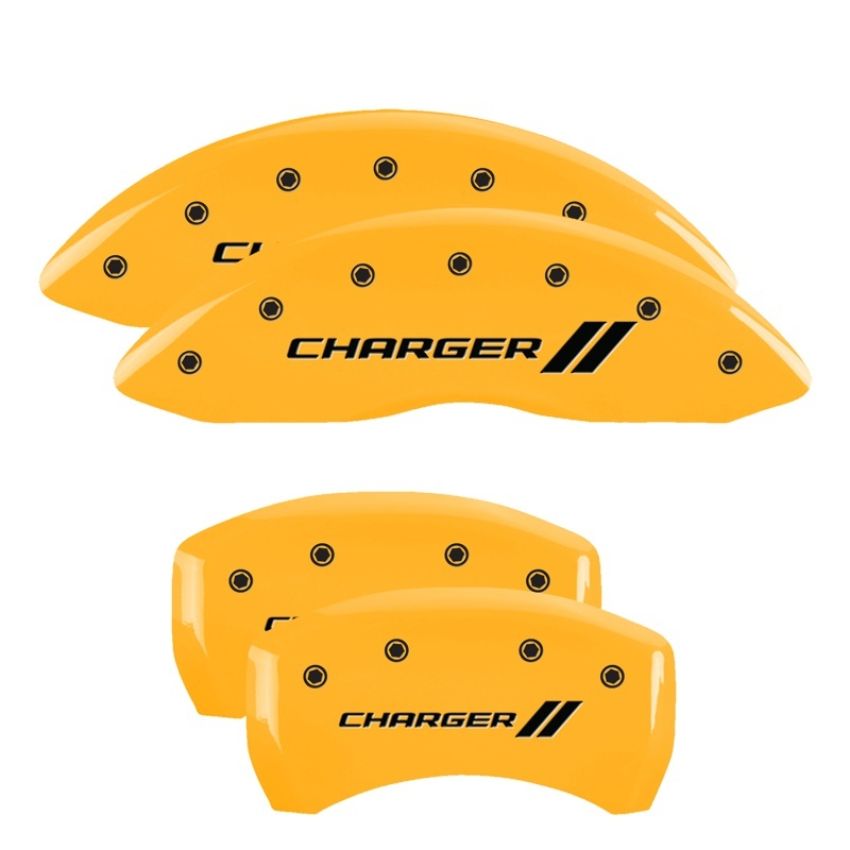 MGP 12181SCH1YL 4 Caliper Covers Engraved Front & Rear With stripes/Charger Yellow finish black ch