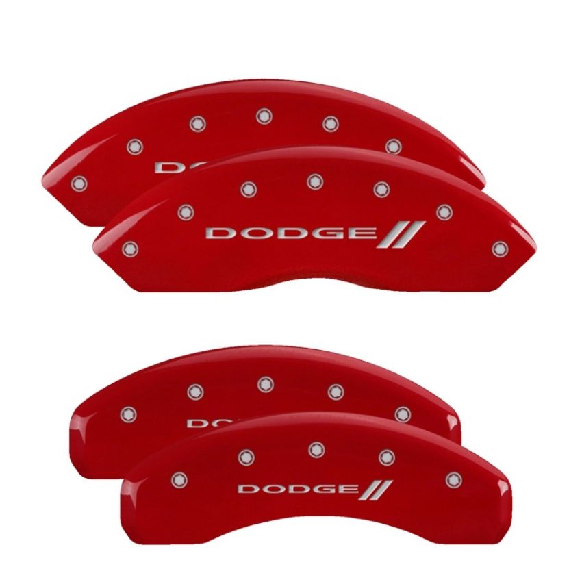 MGP 12200SDD3RD 4 Caliper Covers Engraved Front & Rear With stripes/Dodge Red finish silver ch