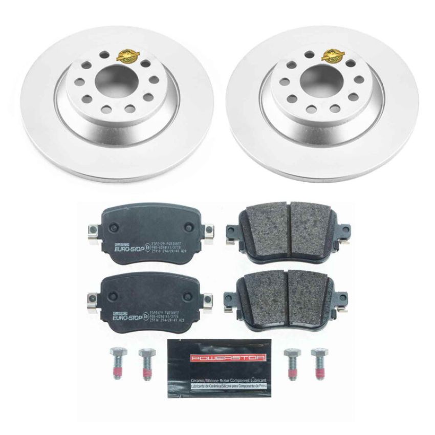 PowerStop ESK7707 Genuine Geomet Coated Rotors, ECE-R90 Brake Pads + Hardware Kit