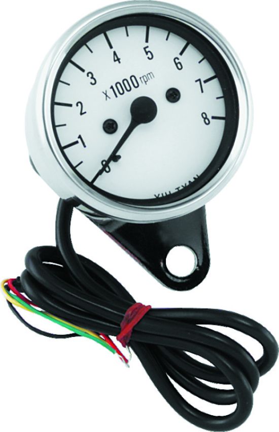 Bikers Choice 490293 2.5 Inch Chrome Mini Tach Universal White Face 8000 RPM
