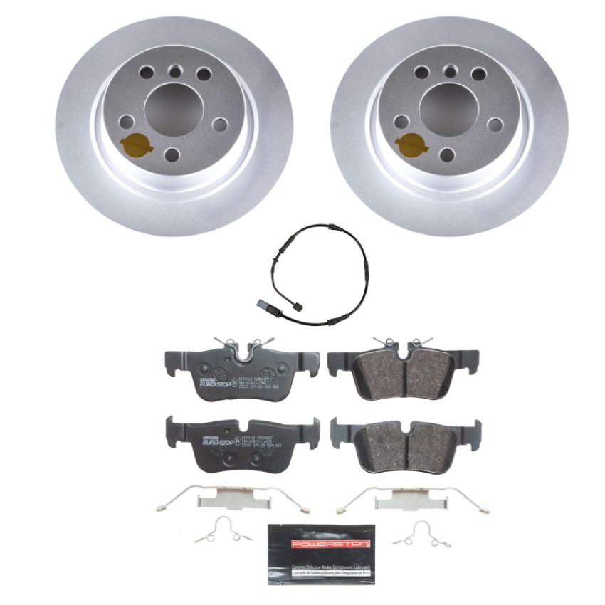 PowerStop ESK8111 Genuine Geomet Coated Rotors, ECE-R90 Brake Pads + Hardware Kit