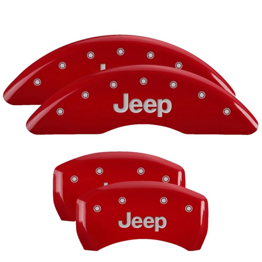 MGP 42012SJEPRD 4 Caliper Covers Engraved Front & Rear JEEP Red finish silver ch