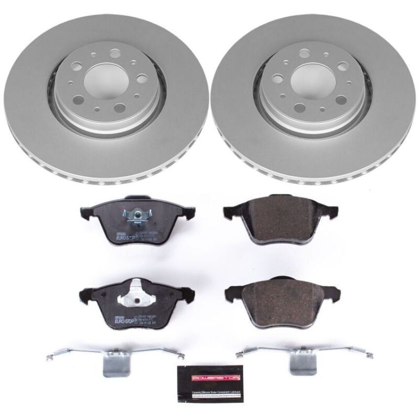 PowerStop ESK3063 Genuine Geomet Coated Rotors, ECE-R90 Brake Pads + Hardware Kit
