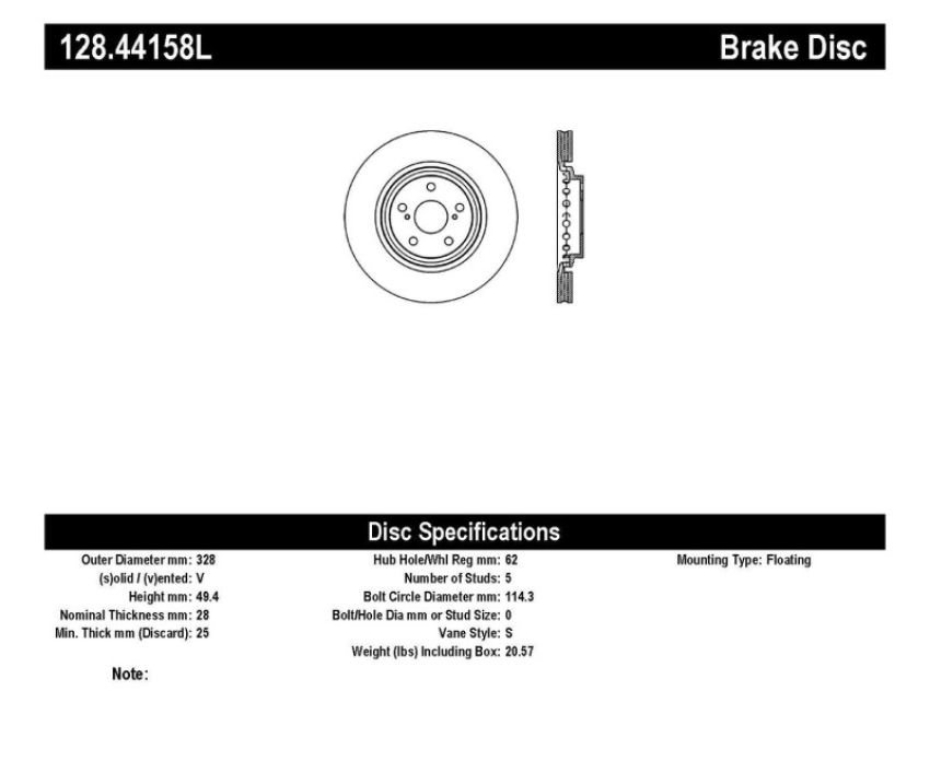 Stoptech 128.44158L Drilled Sport Brake Rotor