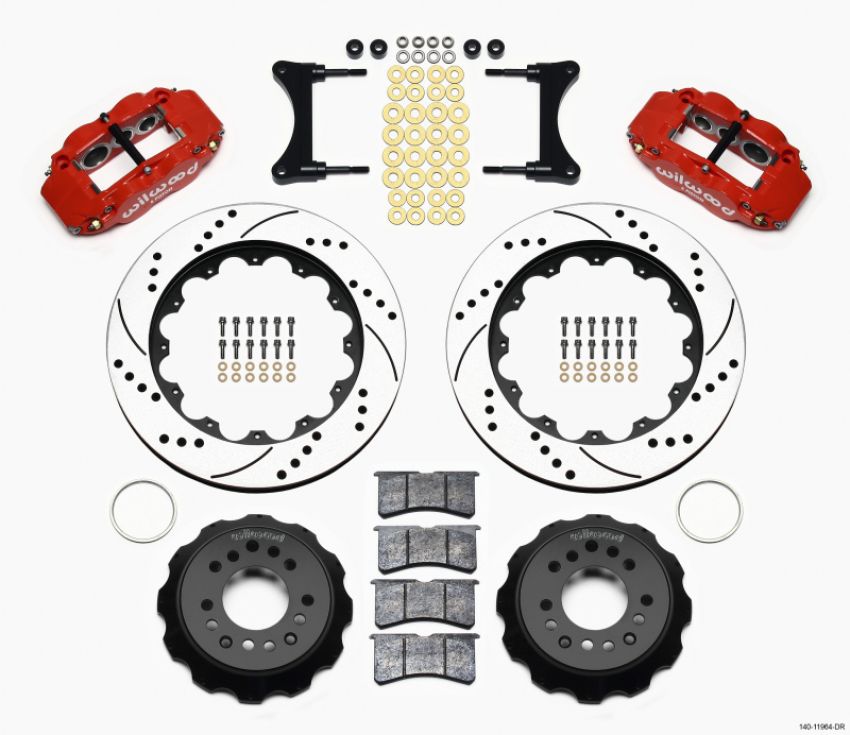 Wilwood 140-11964-DR Narrow Superlite 6R Front Hat Kit 14.00in Drill Red 93-96 Mazda RX7