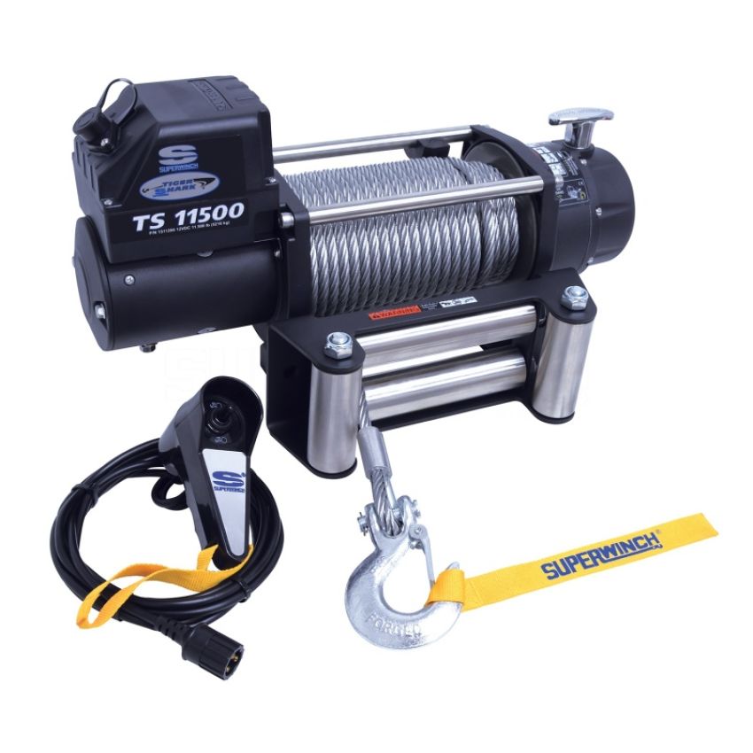 Superwinch 1511200 11500 LBS 12V DC 3/8in x 84ft Steel Rope Tiger Shark 11500 Winch