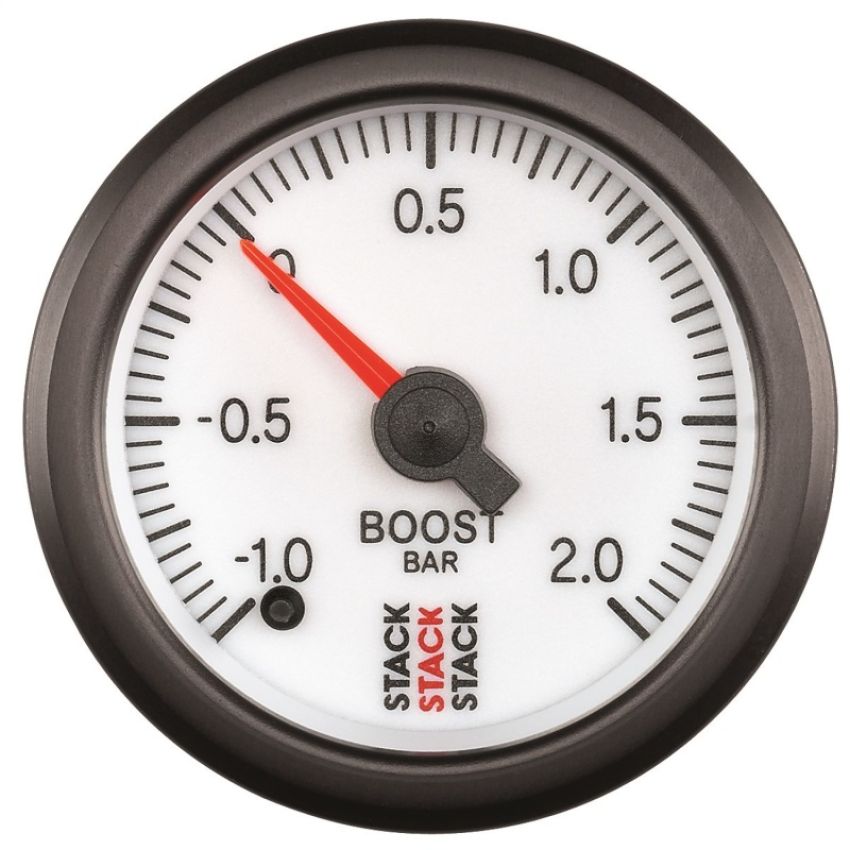 AutoMeter ST3361 Stack 52mm -1 to +2 Bar (Incl T-Fitting) Pro Stepper Motor Boost Pressure Gauge - White