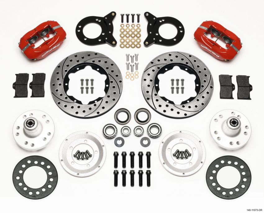 Wilwood 140-11073-DR Forged Dynalite Front Kit 11.00in Drill Red 1970-1973 Mustang Disc & Drum Spindle