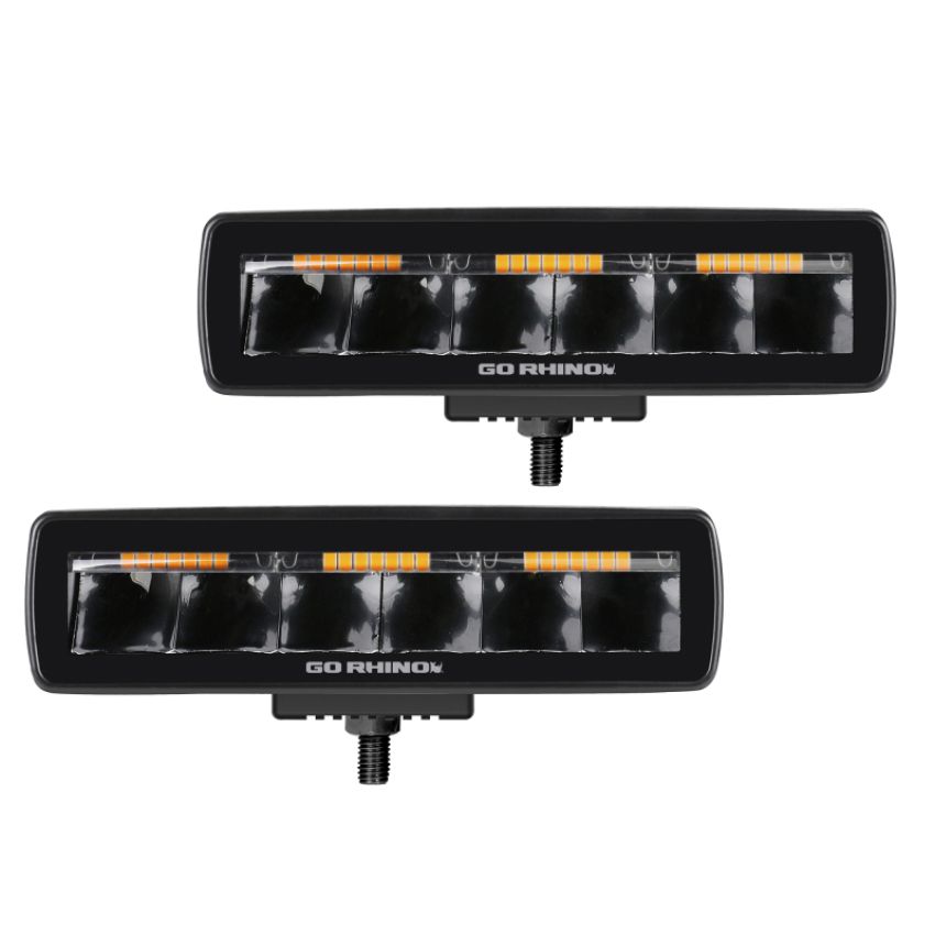 Go Rhino 750600622SBS Xplor Blackout Combo Series Sixline LED Spot Lights w/Amber (Surface Mount) - Blk (Pair)