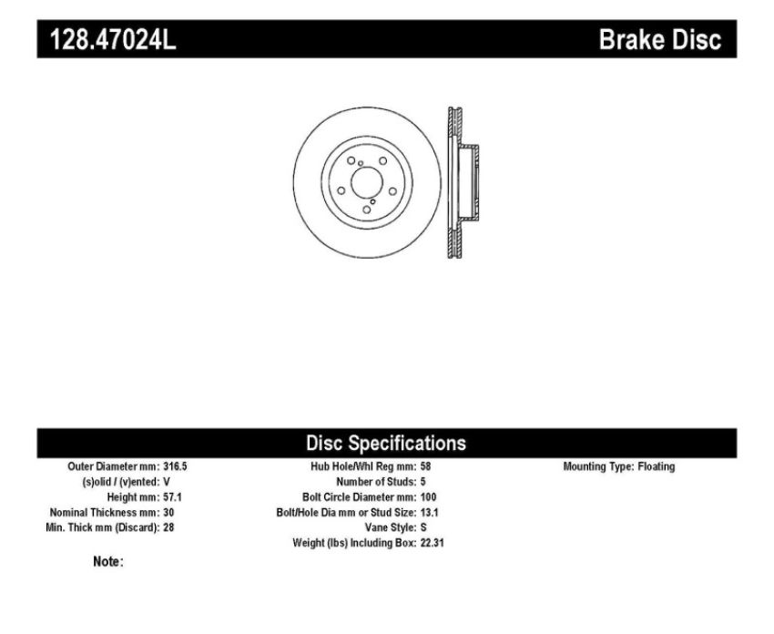 Stoptech 128.47024L 05-10 Subaru Legacy / 10 Outback Drilled Left Front Rotor