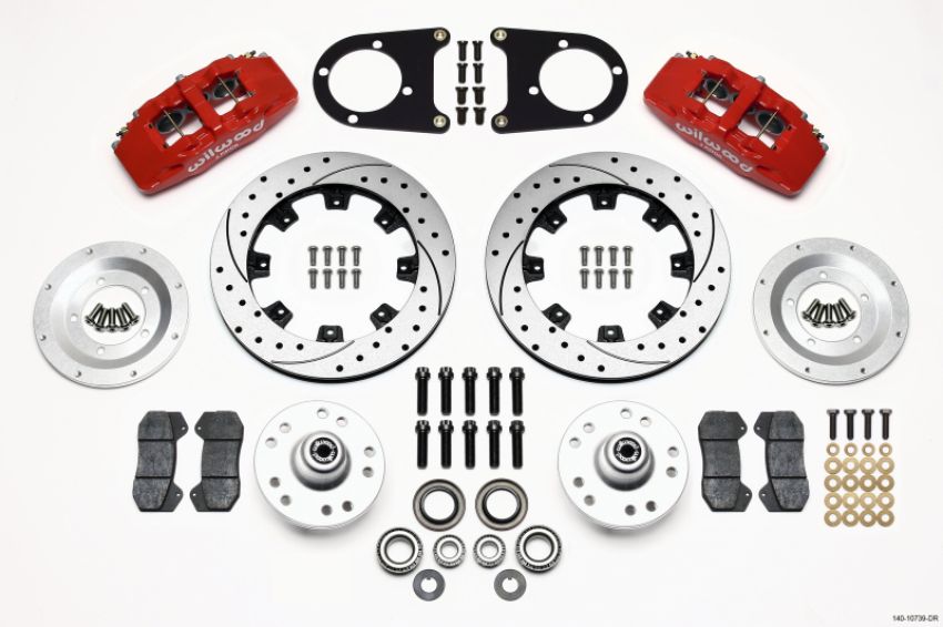 Wilwood 140-10739-DR Dynapro 6 Front Hub Kit 12.19in Drilled Red 37-48 Ford Psgr. Car Spindle