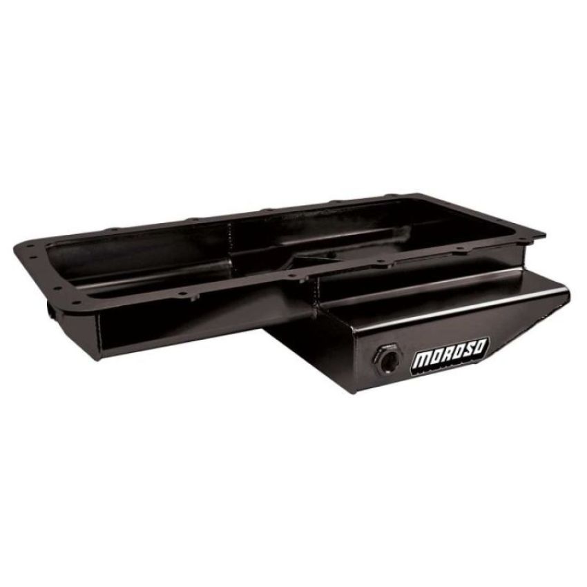 Moroso 20568 Ford 5.0L/5.2L Coyote Cobra Replica Road Race Baffled Rear T-Sump Steel Black Pc Oil Pan