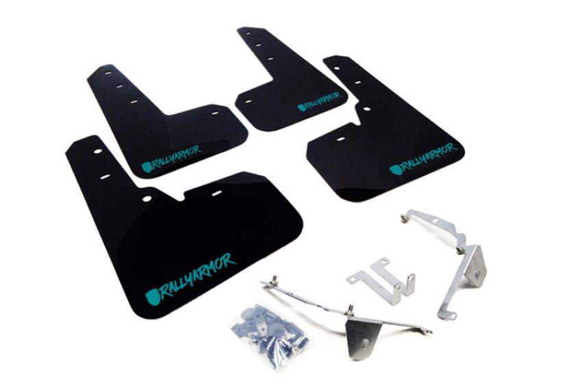 Rally Armor MF26-UR-BLK/TL-X Black Mud Flap/Altered Font Teal Logo