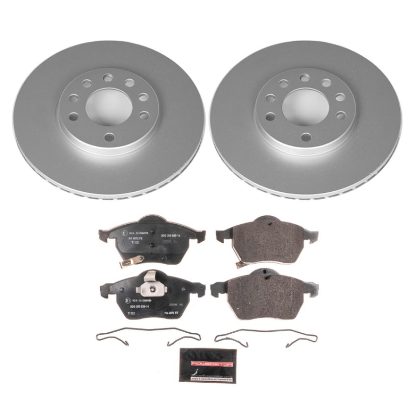 PowerStop ESK834 Genuine Geomet Coated Rotors, ECE-R90 Brake Pads + Hardware Kit