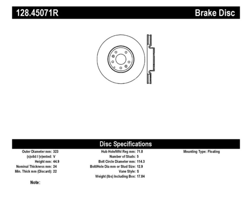 Stoptech 128.45071R Drilled Sport Brake Rotor