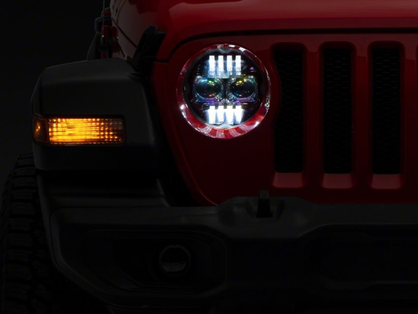 Raxiom J177416 18-23 Jeep Wrangler JL Axial Series 9-In Angel Eye LED Headlights- Blk Housing (Clear Lens)