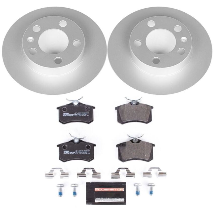 PowerStop ESK847 Genuine Geomet Coated Rotors, ECE-R90 Brake Pads + Hardware Kit