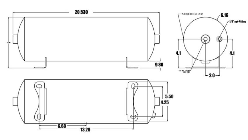 Ridetech 31912100 2 gallon aluminum air tank with two 1/4