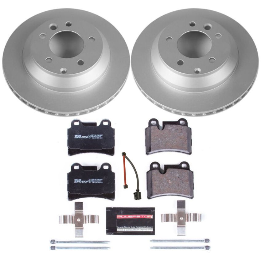 PowerStop ESK4681 Genuine Geomet Coated Rotors, ECE-R90 Brake Pads + Hardware Kit