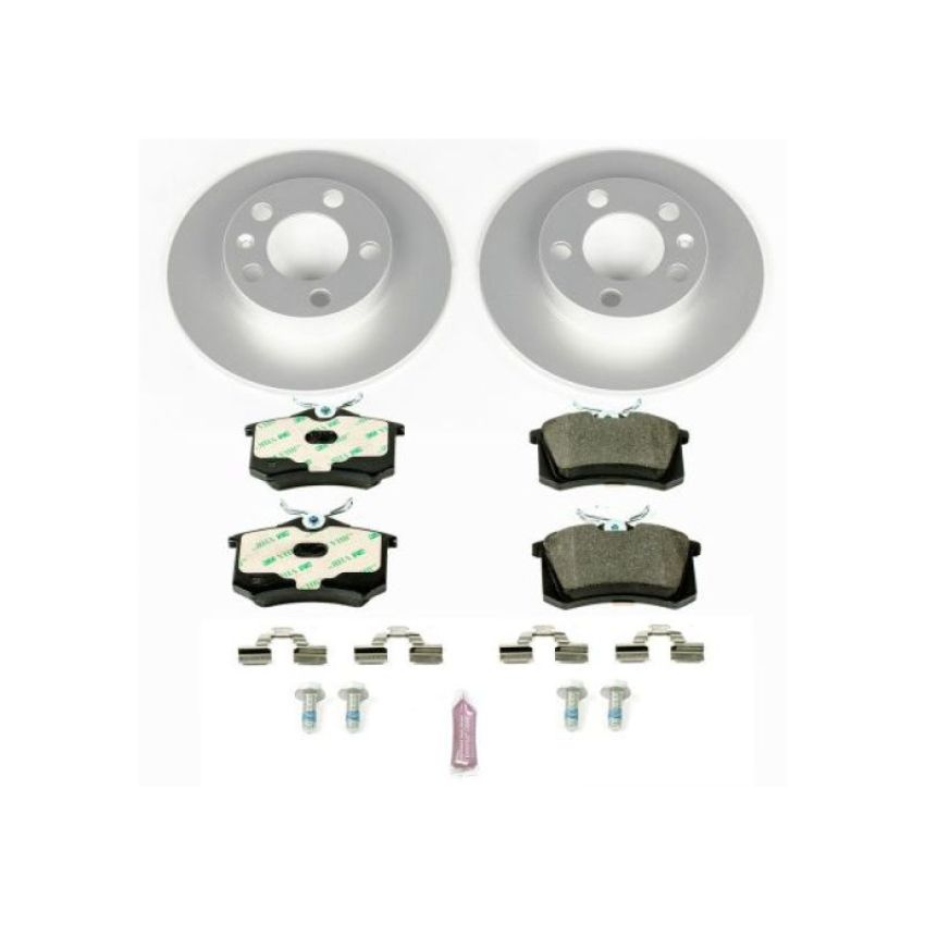 PowerStop ESK847 Genuine Geomet Coated Rotors, ECE-R90 Brake Pads + Hardware Kit