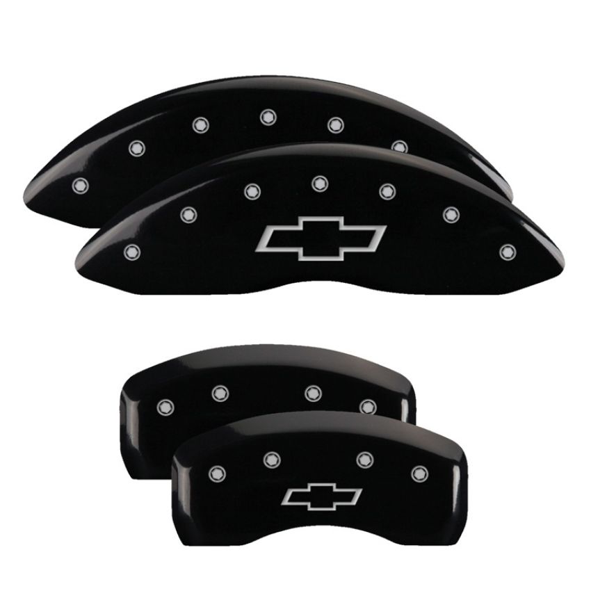 MGP 14006SBOWBK 4 Caliper Covers Engraved Front & Rear Bowtie Black finish silver ch