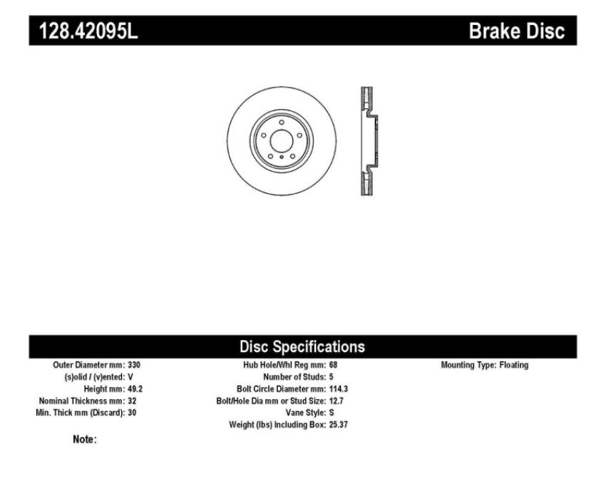 Stoptech 128.42095L Drilled Sport Brake Rotor