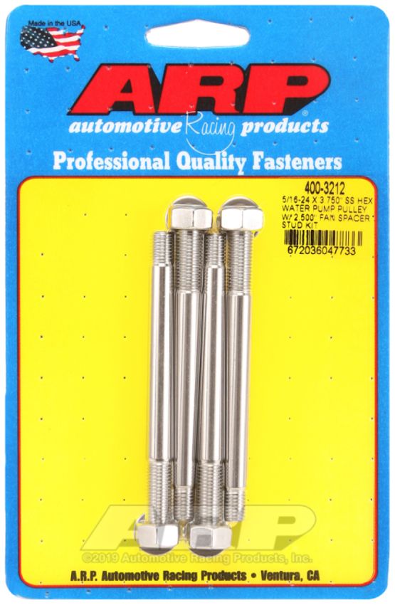ARP 400-3212 5/16-24 X 3.750 SS Hex Water Pump Pulley w/ 2.500in Fan Spacer Stud Kit