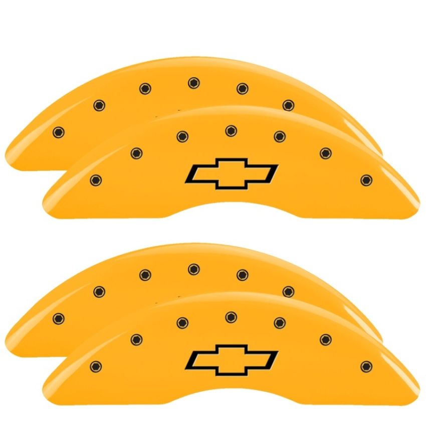 MGP 14173SBOWYL 4 Caliper Covers Engraved Front & Rear Bowtie Yellow finish black ch