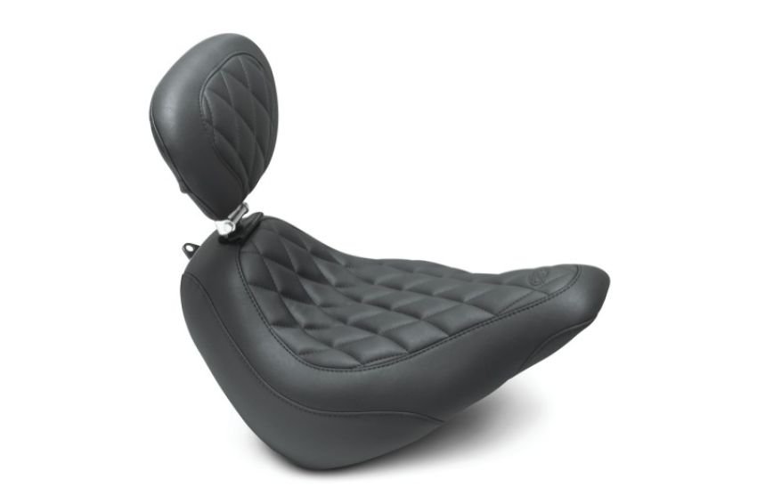 Mustang Motorcycle 83046 Mustang 18-21 Harley Softail Slim Wide Tripper Solo Seat w/Driver Backrest Diamond Stitch - Black