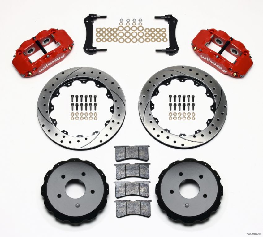 Wilwood 140-8032-DR Narrow Superlite 4R Rear Kit 12.88in Drilled Red 97-04 Corvette C5/Z06