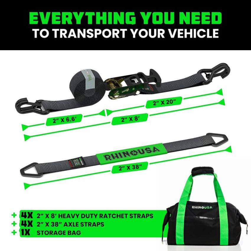Rhino USA 2IN-HDKIT Heavy Duty Vehicle Tie Down Kit - Black