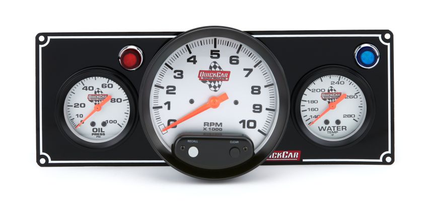 QUICKCAR RACING PRODUCTS QRP61-6731 2-1 Gauge Panel OP/WT w/ 5in Tach Black