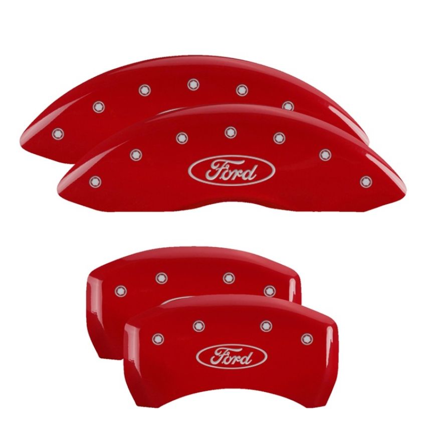 MGP 10222SFRDRD 4 Caliper Covers Engraved Front & Rear Oval logo/Ford Red finish silver ch