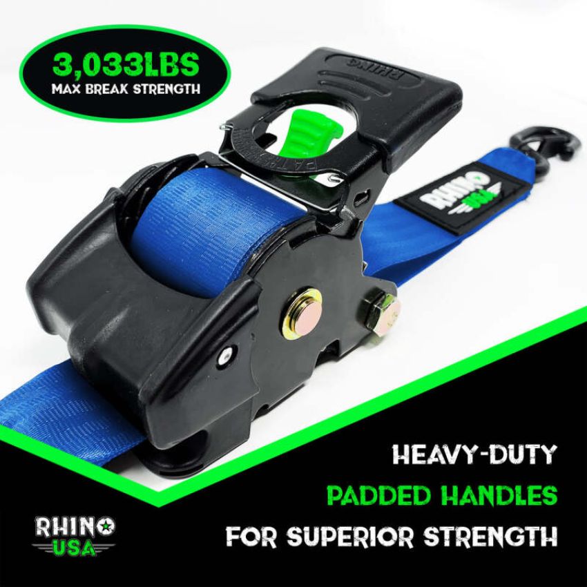 Rhino USA TD-RSRE2X10-BLU Retractable Ratchet Straps (2Pk 2Inx10Ft) Blue