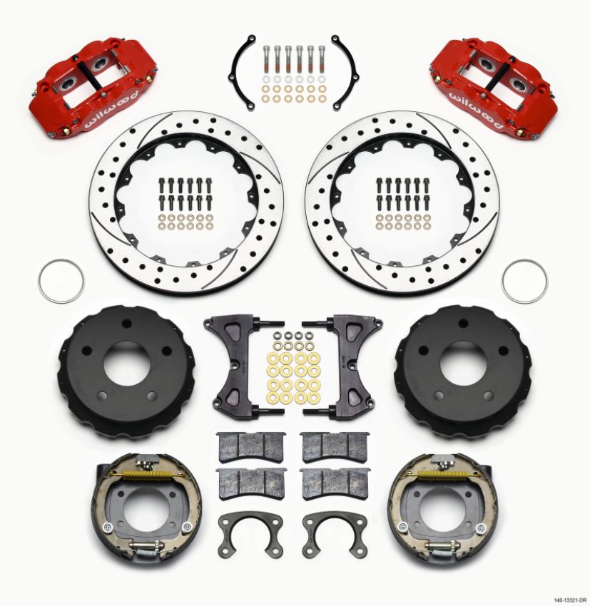 Wilwood 140-13321-DR Narrow Superlite 4R Rear P-Brk Kit 12.88in Drilled Red Small Ford 2.36in Off Bronco 5 x 5.50