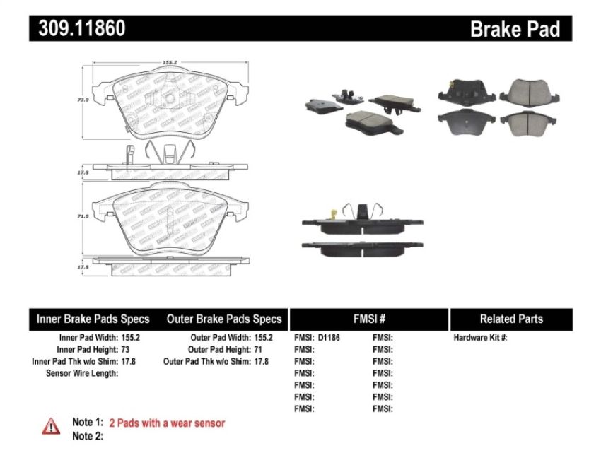 Stoptech 309.11860 Performance 06-07 Mazda 6 Front Brake Pads