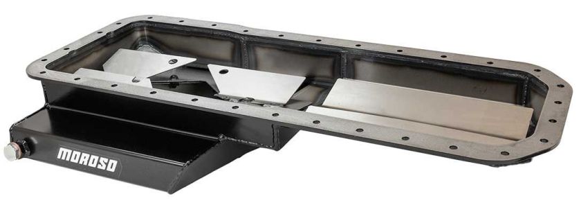 Moroso 20977 Datsun/Nissan L24/L26/L28 Road Race Baffled Wet Sump 5.6 Qt 6.25in Deep Steel Oil Pan (Black)