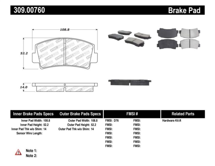 Stoptech 309.00760 Performance Brake Pads