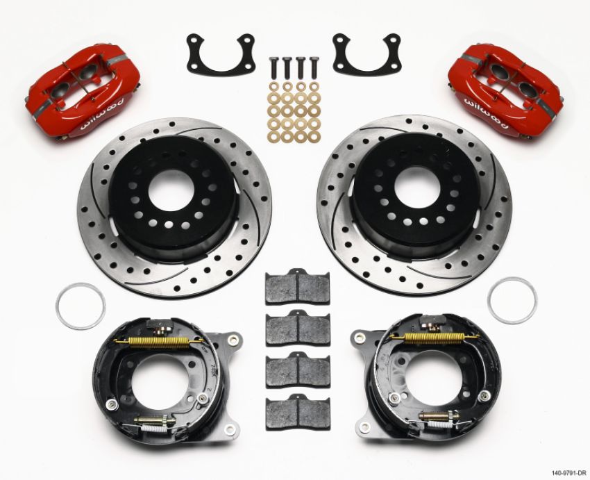 Wilwood 140-9791-DR Forged Dynalite P/S Park Brake Kit Drill Red New Big Ford 2.50in Offset Front Caliper Mount