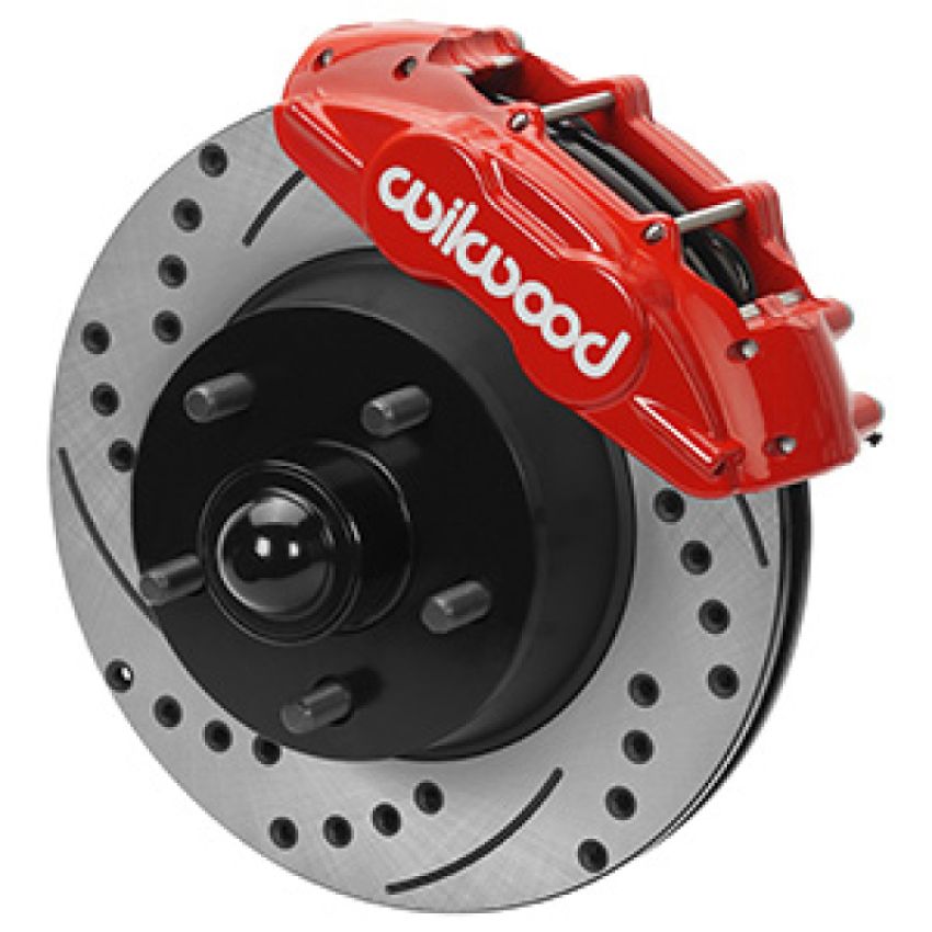 Wilwood 140-16801-DR 65-67 Ford Mustang D11 11.29 in. Brake Kit w/ Flex Lines - Drilled Rotors (Red)