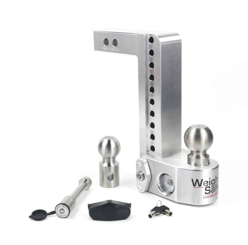Weigh Safe WS10-2-KA 10in Drop Hitch w/Built-in Scale & 2in Shank (10K/12.5K GTWR) w/WS05 - Aluminum