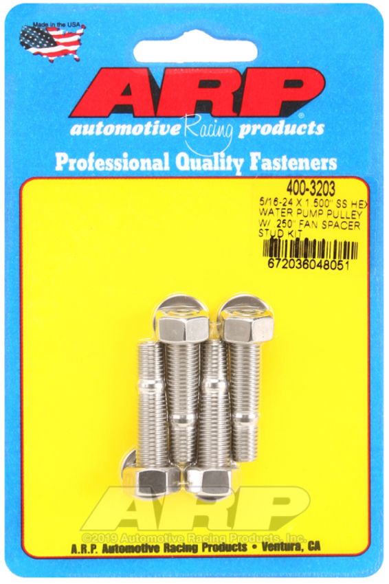 ARP 400-3203 5/16-24 X 1.500 SS Hex Water Pump Pulley w/ .250in Fan Spacer Stud Kit