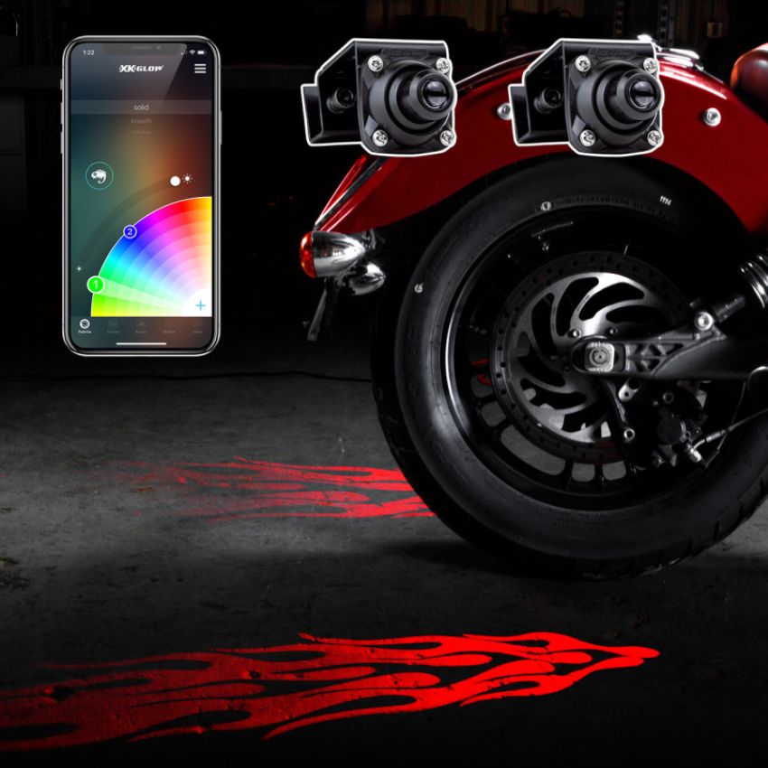 XKGLOW XK-CFX-STA-FLAME XK Glow Curb FX Bluetooth XKchrome App Waterproof LED Projector Welcome Light Flame Style 2pc