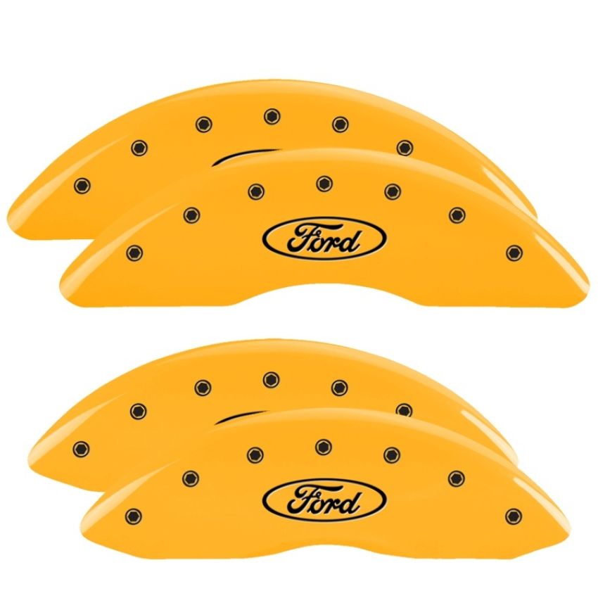 MGP 10235SFRDYL 4 Caliper Covers Engraved Front & Rear Oval logo/Ford Yellow finish black ch