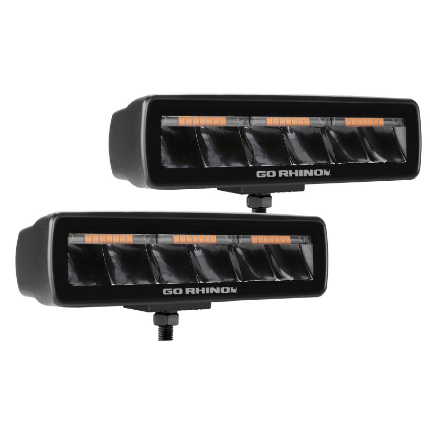 Go Rhino 750600622SBS Xplor Blackout Combo Series Sixline LED Spot Lights w/Amber (Surface Mount) - Blk (Pair)