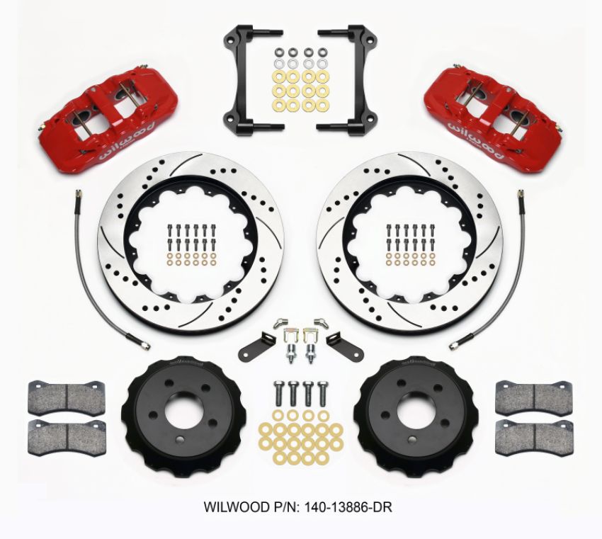 Wilwood 140-13886-DR AERO6 Front Hat Kit 14.00 Drilled Red 2015-Up Mustang w/Lines