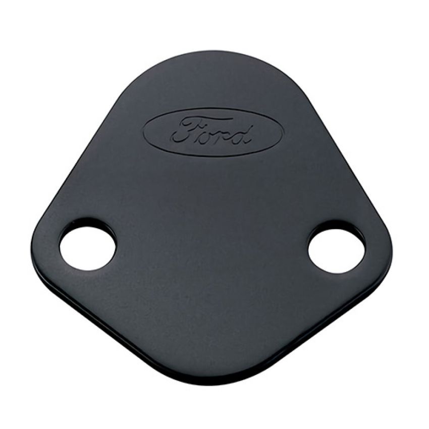 Ford Racing 302-291 Fuel Pump Block Off Plate, Black Crinkle Finish With Ford Oval