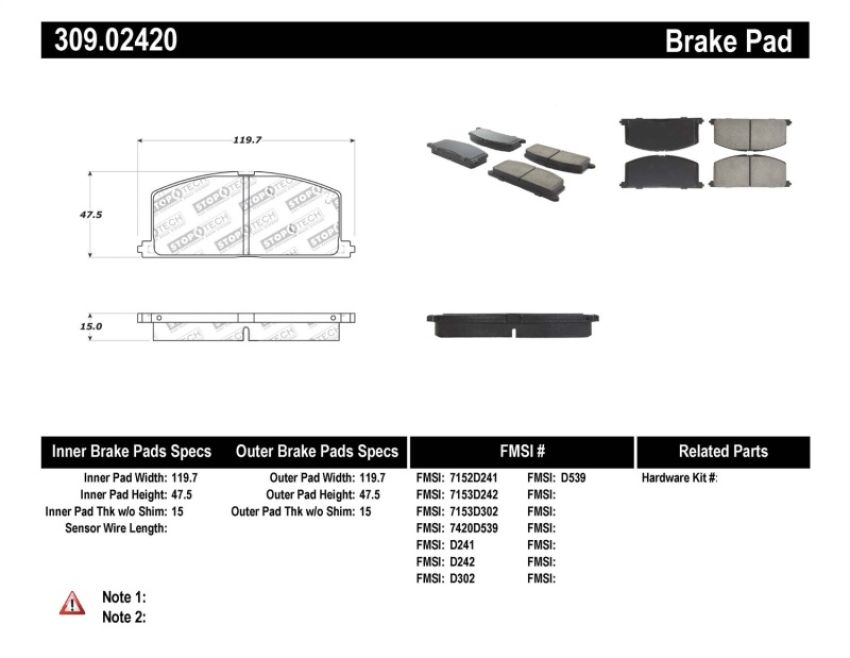 Stoptech 309.02420 Performance Brake Pads